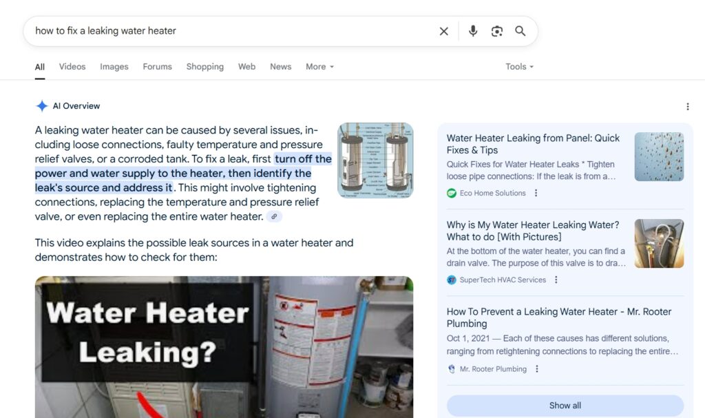 Featured Snippets and Local Packs - a sample of ai overview replaced featured snippet